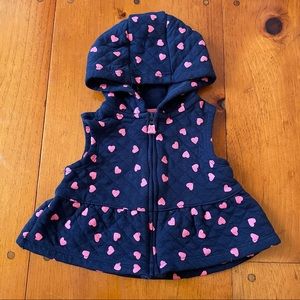 NWOT Carter’s Navy & Fuchsia Pink Hooded Vest Zip Up Ruffle Quilted Warm Vest